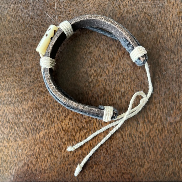 leather bracelet dragonfly on bovine bone OOAK handmade artisan boho unisex - Picture 11 of 12